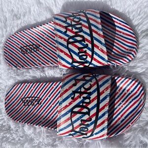 Von Dutch Red White Blue Striped Logo Slide Sandals Sz 10